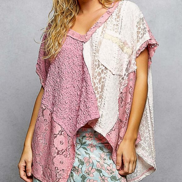 POL Tops - NWT POL Asymmetrical V-Neck Short Sleeve Lace Top